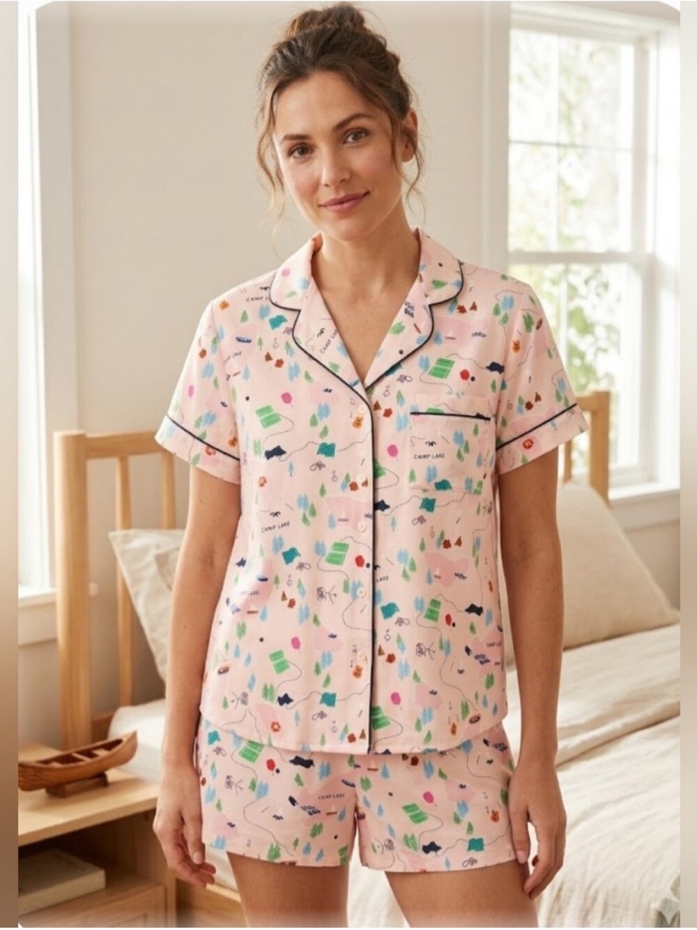 Kate Spade Women's Pink Camp Short Pajama Set